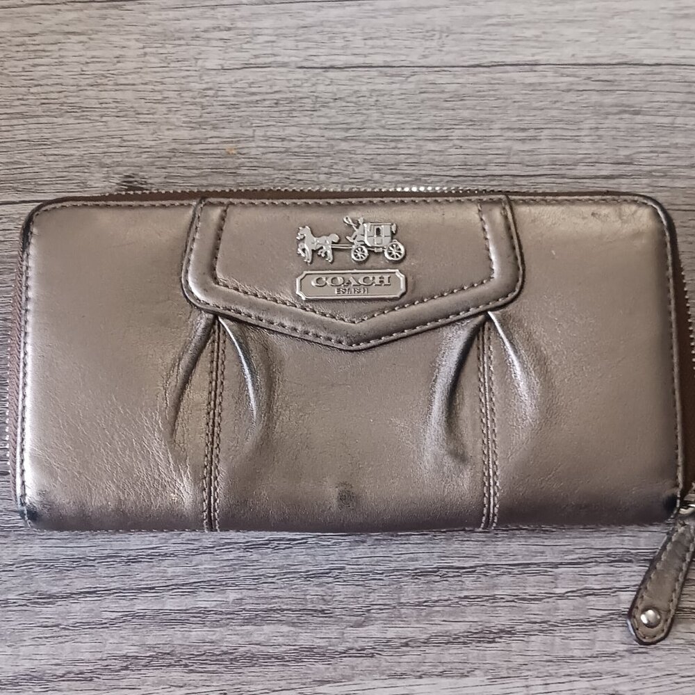 Coach Madison Accordian Zip Around Wallet Metallic